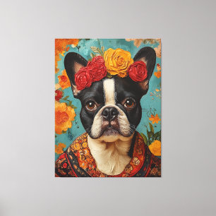 French Bulldog as Frida Kahlo Canvas Print