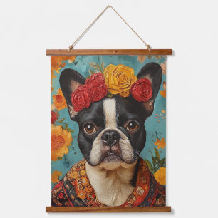 French Bulldog as Frida Kahlo Hanging Tapestry