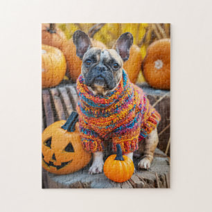 French Bulldog Autumn Pumpkins Jigsaw Puzzle