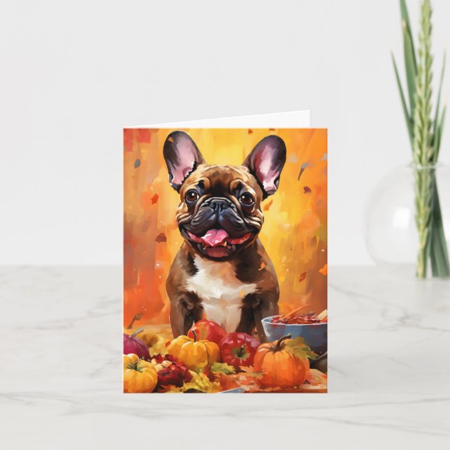 French Bulldog Autumn Thanksgiving  Card (Front)