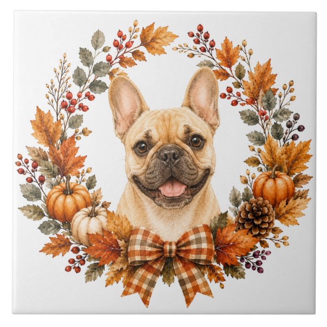 French Bulldog Autumn Wreath Tile (Front)