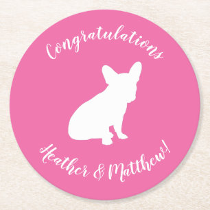 French Bulldog Baby Shower Frenchie Pink Round Paper Coaster