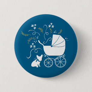 French Bulldog Baby Shower Frenchy Frenchie Blue 6 Cm Round Badge