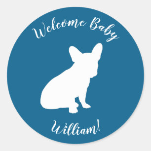 French Bulldog Baby Shower Frenchy Frenchie Blue Classic Round Sticker