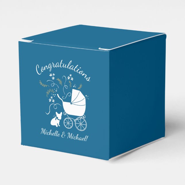 French Bulldog Baby Shower Frenchy Frenchie Blue Favour Box (Front Side)