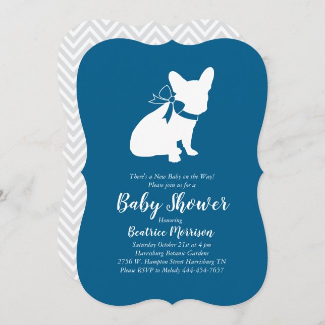 French Bulldog Baby Shower Frenchy Frenchie Blue Invitation (Front/Back)