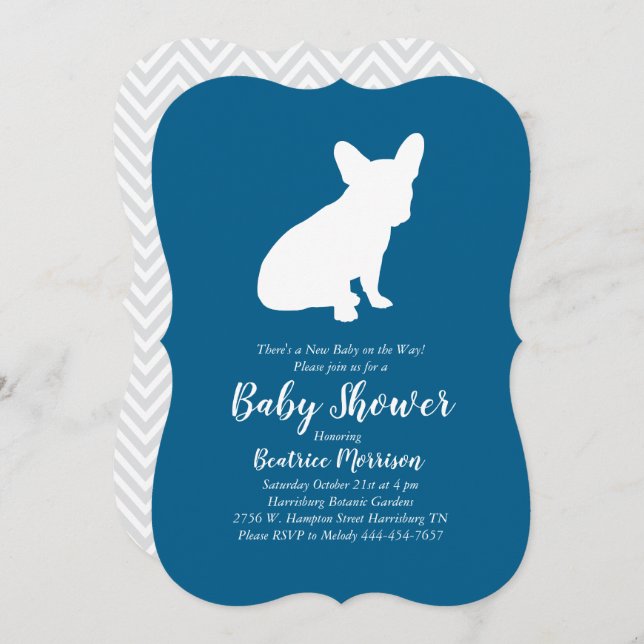 French Bulldog Baby Shower Frenchy Frenchie Blue Invitation (Front/Back)