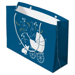 French Bulldog Baby Shower Frenchy Frenchie Blue Large Gift Bag