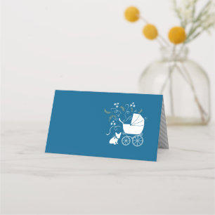 French Bulldog Baby Shower Frenchy Frenchie Blue Place Card