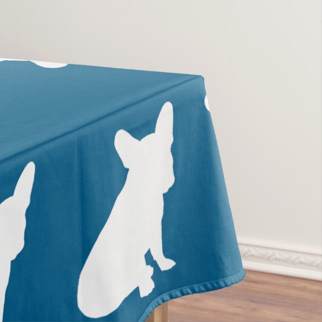 French Bulldog Baby Shower Frenchy Frenchie Blue Tablecloth (In Situ)
