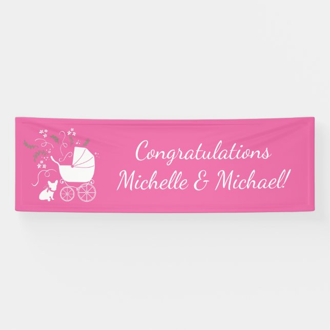 French Bulldog Baby Shower Frenchy Frenchie Pink Banner (Horizontal)