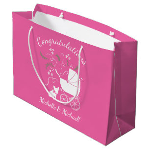 French Bulldog Baby Shower Frenchy Frenchie Pink Large Gift Bag