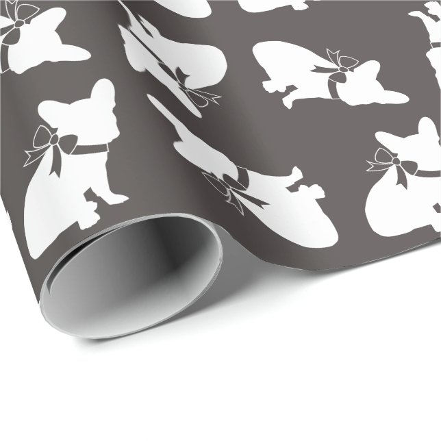 French Bulldog Baby Shower Grey Wrapping Paper (Roll Corner)