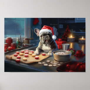 French Bulldog Baking Christmas Cookies Poster