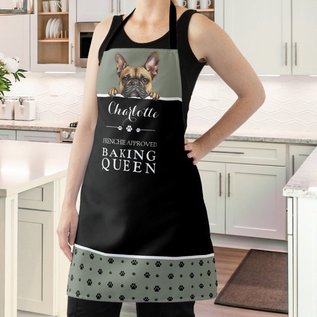 French Bulldog Baking Queen Sage Green Custom  Apron (Creator Uploaded)