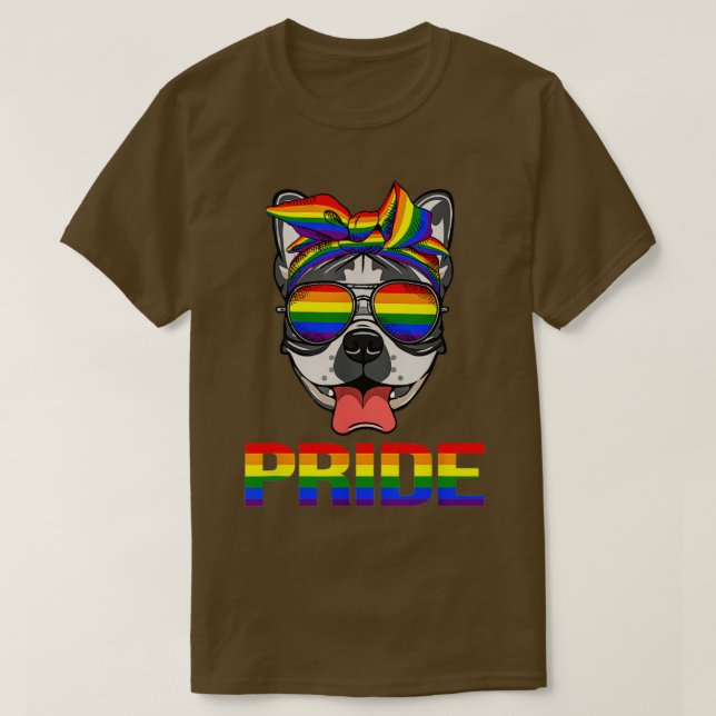 French Bulldog Bandanna LGBT Pride Sunglasses T-Shirt (Design Front)