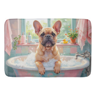 French Bulldog Bath Time Cute Bathroom Decor Mat