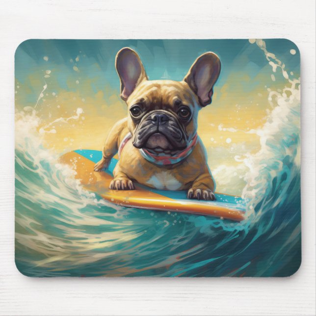 French Bulldog Beach Surfing Painting  Mouse Pad (Front)