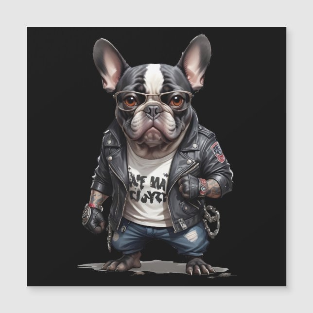 French Bulldog Biker Rebel in Leather Jacket Cool  (Front)
