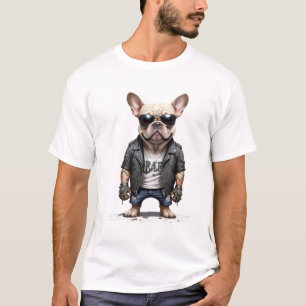 French Bulldog Biker Rebel in Leather Jacket Cool  T-Shirt