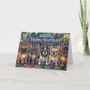 French Bulldog Birthday Graffiti spray paint cans Card