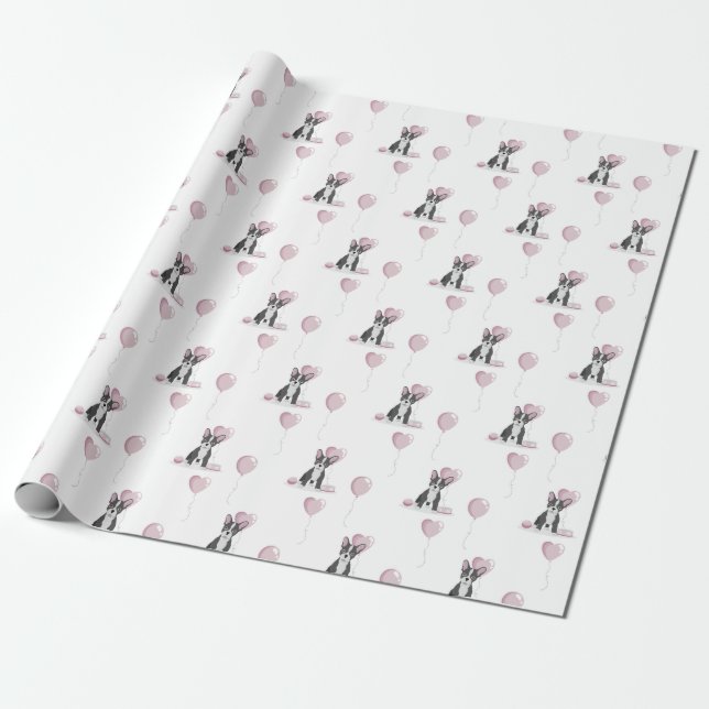 French Bulldog Birthday Wrapping Paper (Unrolled)