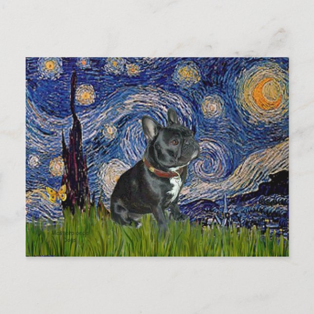 French Bulldog (black 11) - Starry Night Postcard (Front)