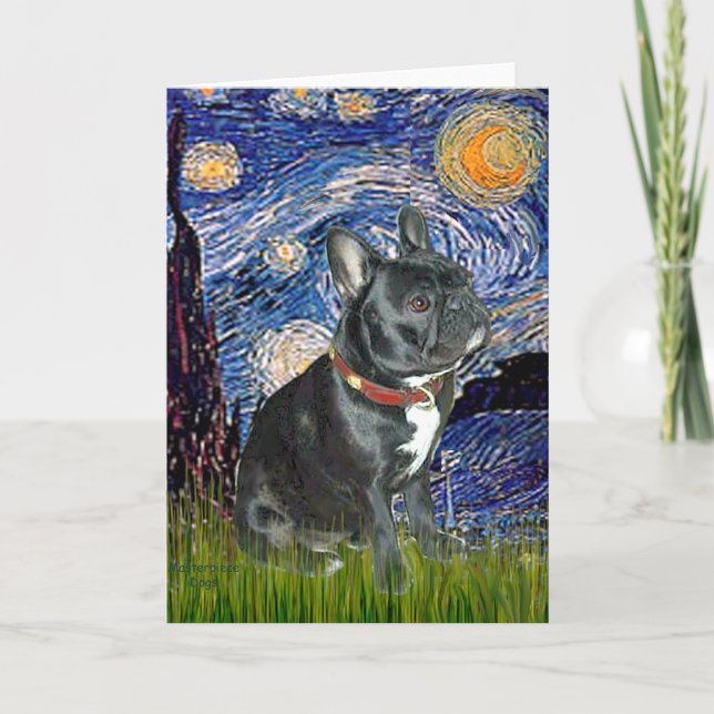 French Bulldog (black 11) - Starry Night (vert) Card (Front)