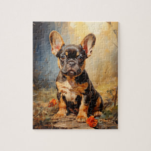 French Bulldog black and tan puppy portrait  Jigsaw Puzzle