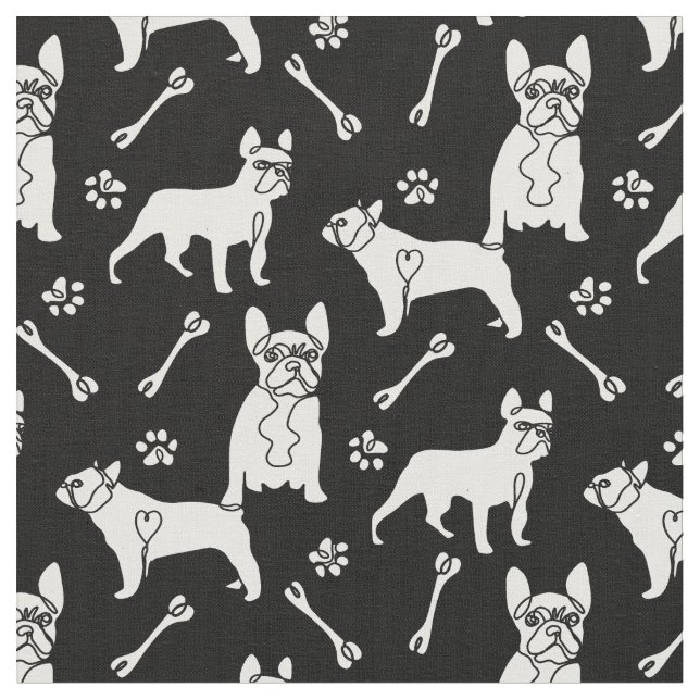 French Bulldog black and white Fabric (Close Up)