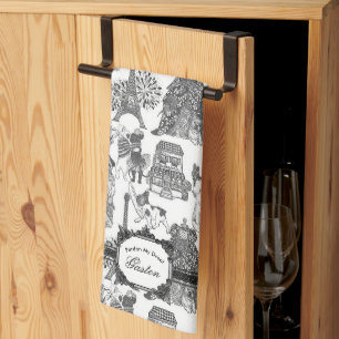 FRENCH BULLDOG Black Toile Tea Towel