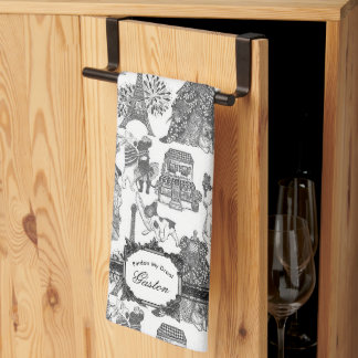 FRENCH BULLDOG Black Toile Tea Towel
