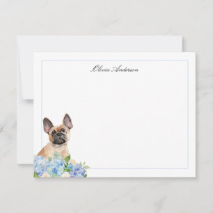 French Bulldog Blue Hydrangea Personalised Card