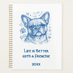 French Bulldog blue lineart doodle frenchie 2027 Planner