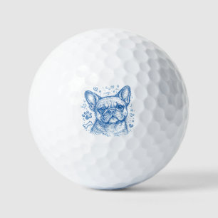 French Bulldog blue lineart doodle frenchie Golf Balls
