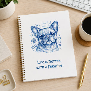 French Bulldog blue lineart doodle frenchie Notebook