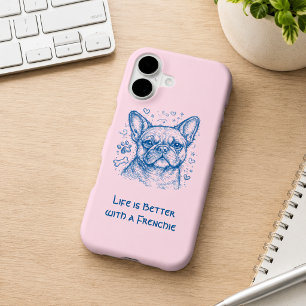 French Bulldog blue lineart doodle frenchie pink