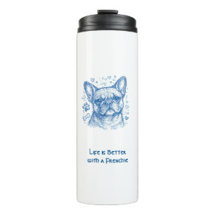 French Bulldog blue lineart doodle frenchie Thermal Tumbler