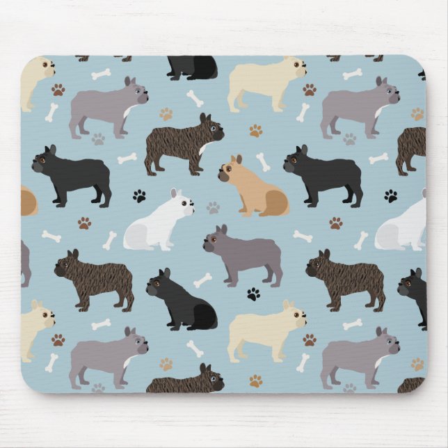 French Bulldog Bones and Paws Blue Mouse Pad (Front)