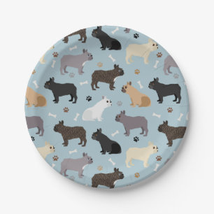 French Bulldog Bones and Paws Blue Paper Plate