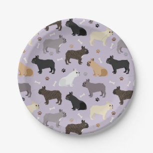 French Bulldog Bones and Paws Purple Paper Plate