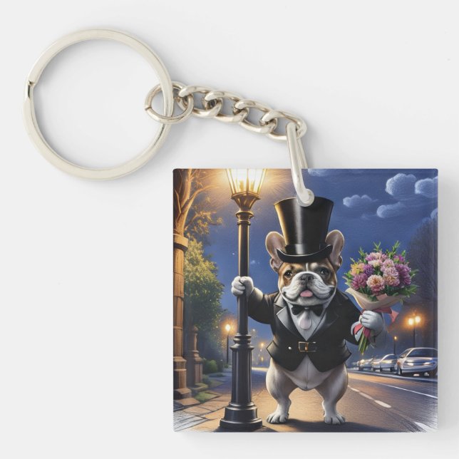 French Bulldog Bouquet Key Ring (Front)