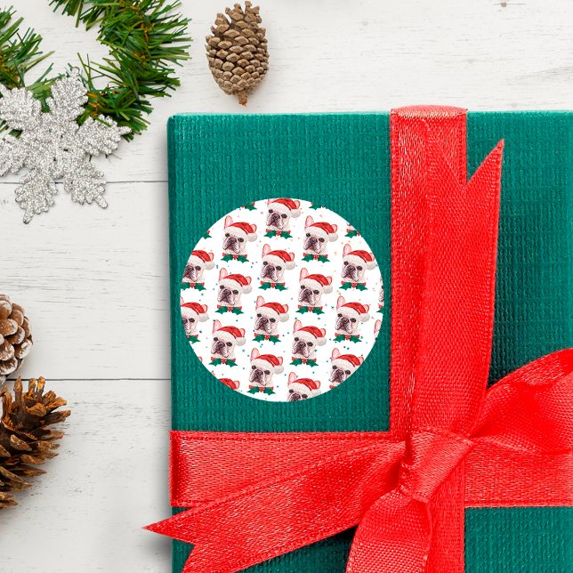 French Bulldog Breed Christmas Dog Pattern Classic Round Sticker (Creator Uploaded)