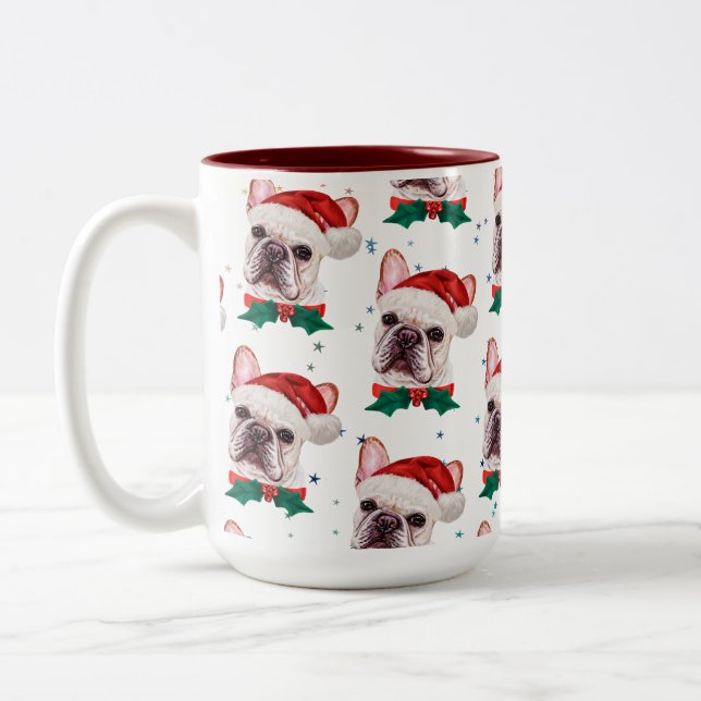 French Bulldog Breed Christmas Dog Pattern Two-Tone Coffee Mug (Left)