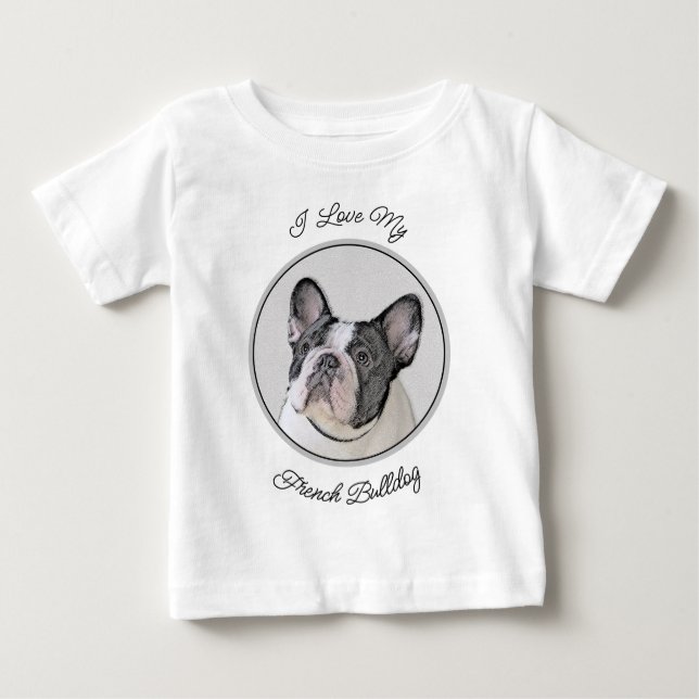 French Bulldog (Brindle Pied) Painting - Dog Art Baby T-Shirt (Front)