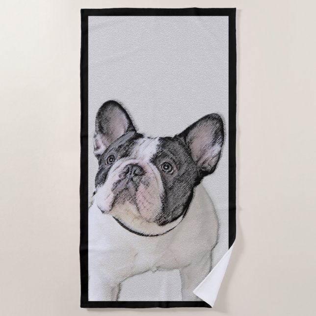 French Bulldog (Brindle Pied) Painting - Dog Art Beach Towel (Front)