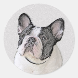 French Bulldog (Brindle Pied) Painting - Dog Art Classic Round Sticker