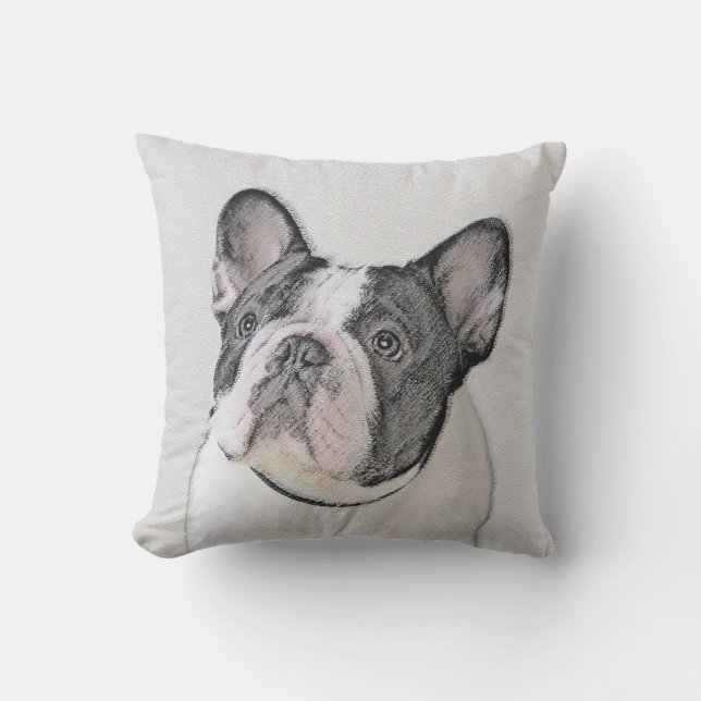 French Bulldog (Brindle Pied) Painting - Dog Art Cushion (Front)