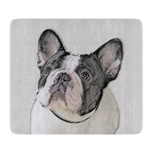 French Bulldog (Brindle Pied) Painting - Dog Art Cutting Board (Front)