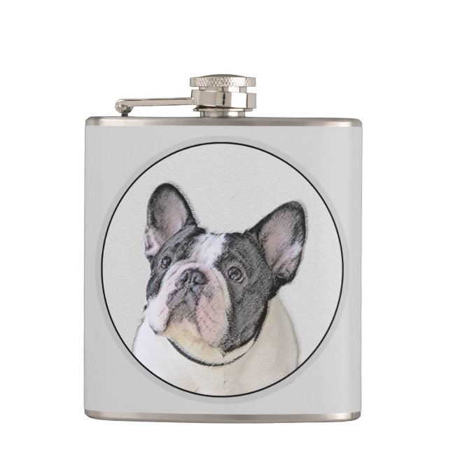 French Bulldog (Brindle Pied) Painting - Dog Art Hip Flask (Front)